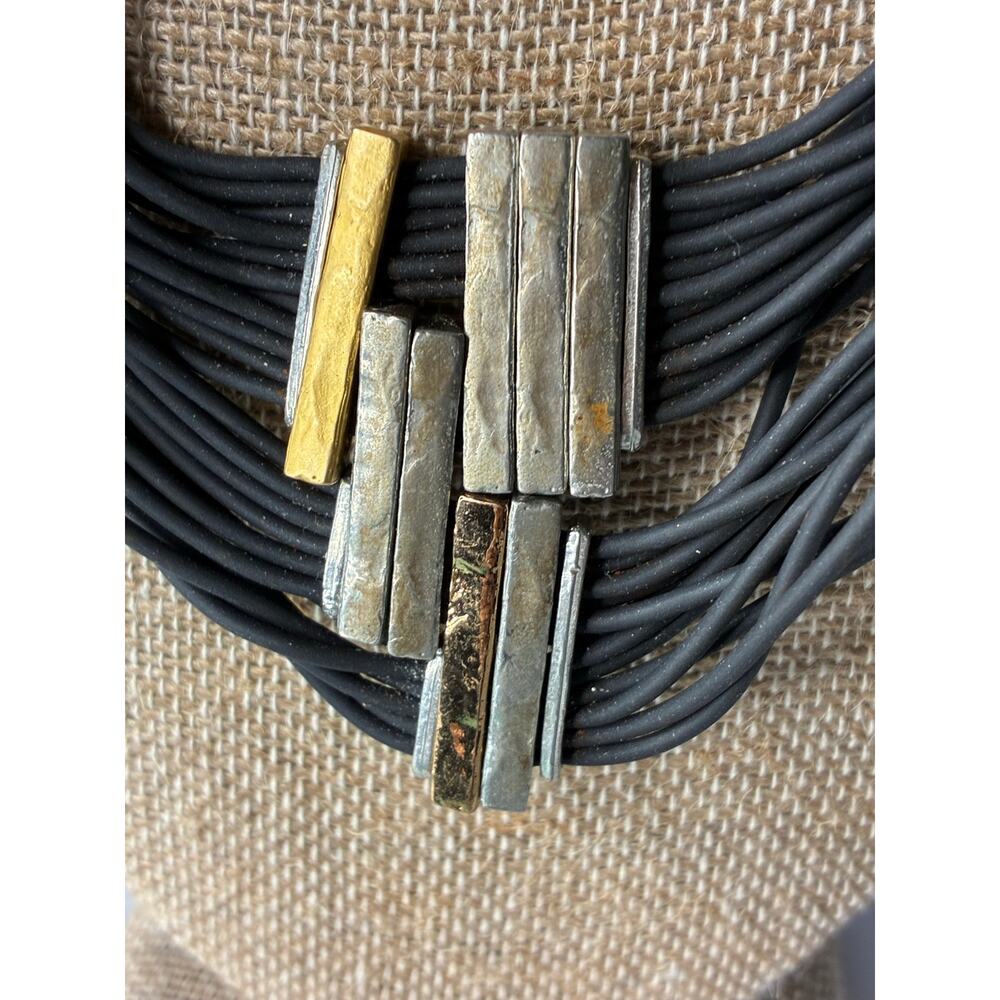 Anne-Marie Chagnon Modernist Multi Strand Statement Necklace Mixed Metal - Picture 4 of 6